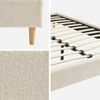 Lit adulte blanc effet bouclette Milton avec sommier à lattes 140x190cm