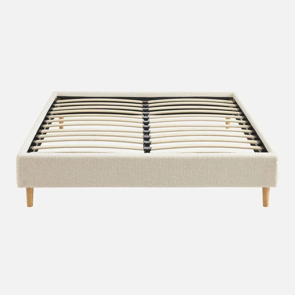 Lit adulte blanc effet bouclette Milton avec sommier à lattes 140x190cm