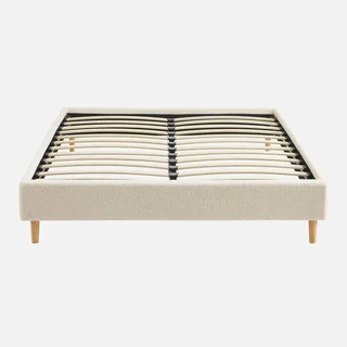 Lit adulte blanc effet bouclette Milton avec sommier à lattes 140x190cm
