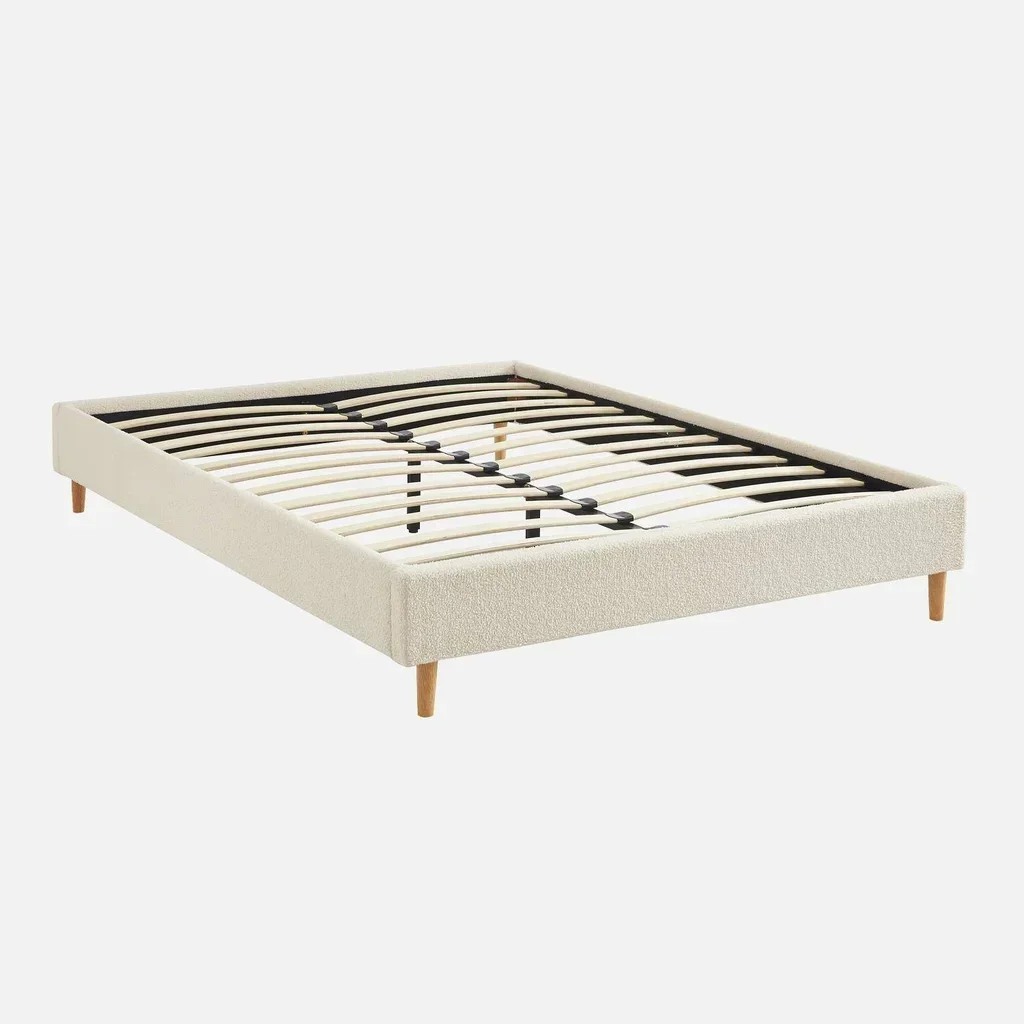 Lit adulte blanc effet bouclette Milton avec sommier à lattes 140x190cm