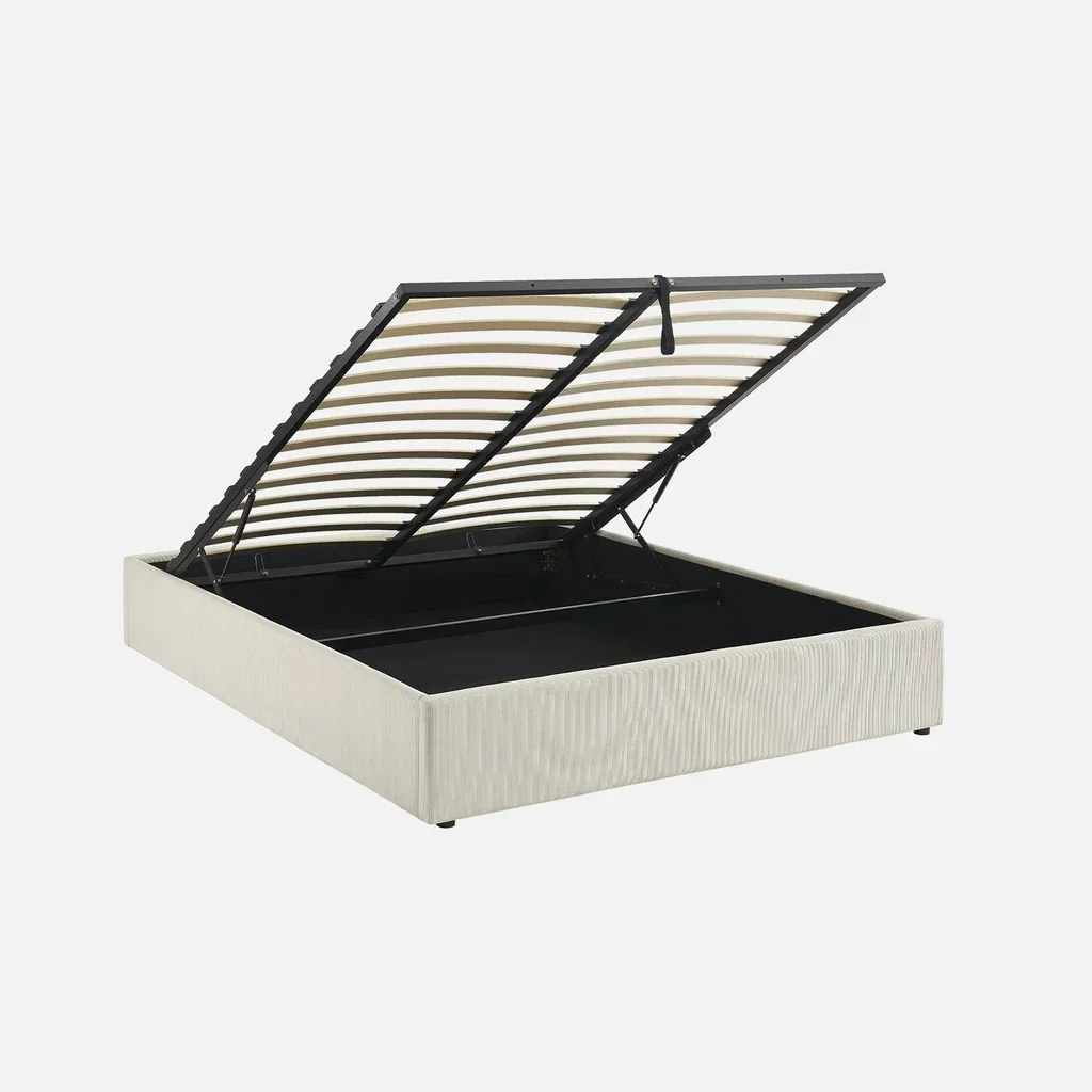 Lit coffre velours côtelé 160x200 cm avec rangement intégré et sommier à lattes