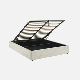 Lit coffre velours côtelé 160x200 cm avec rangement intégré et sommier à lattes