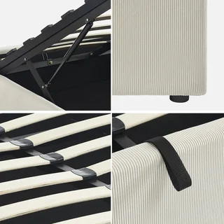 Lit coffre velours côtelé 160x200 cm avec rangement intégré et sommier à lattes