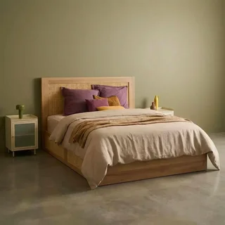 Letto bohemien 140x190 cm con cassetti e intreccio in canna - Collezione Bohème
