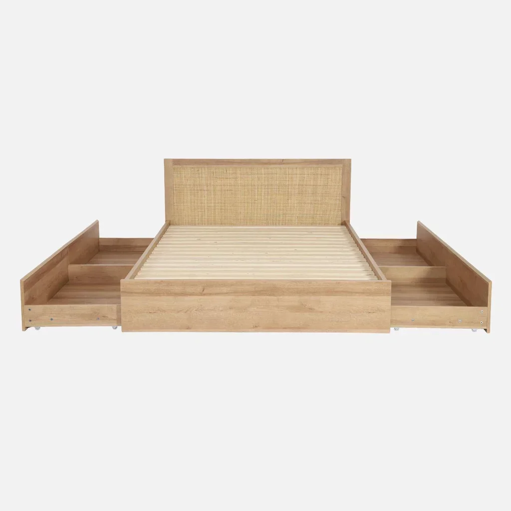 Letto bohemien 140x190 cm con cassetti e intreccio in canna - Collezione Bohème