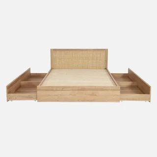 Letto bohemien 140x190 cm con cassetti e intreccio in canna - Collezione Bohème