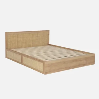 Letto boho 160x200 rattan e cassetti in legno naturale