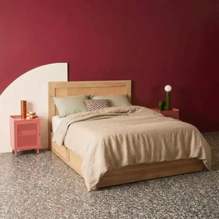 Letto boho 160x200 rattan e cassetti in legno naturale