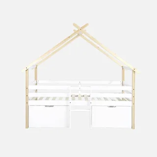 Cama Cabana Infantil 90x190 Madeira Maciça Pinho Estrado de Ripas Arrumação 2 Gavetas Sienna