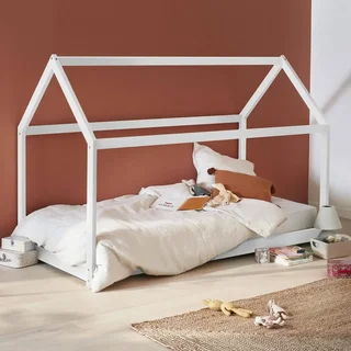 Lit cabane 90x190 cm pin massif naturel sommier inclus chambre enfant scandinave