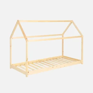 Lit cabane enfant 90x190 pin massif naturel avec sommier