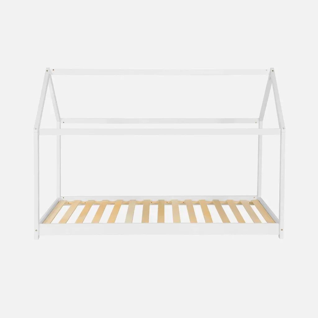 Lit cabane 90x190 cm pin massif naturel sommier inclus chambre enfant scandinave