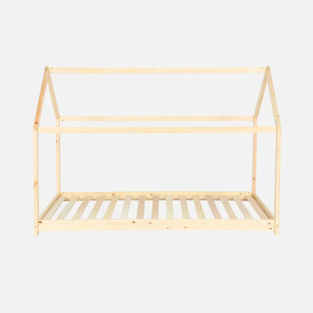Lit cabane enfant 90x190 pin massif naturel avec sommier