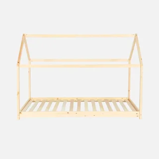 Lit cabane enfant 90x190 pin massif naturel avec sommier