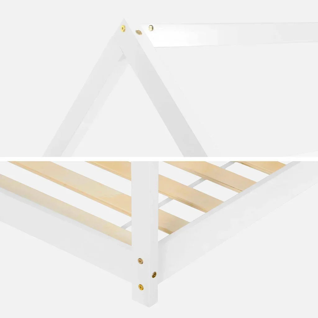 Lit cabane 90x190 cm pin massif naturel sommier inclus chambre enfant scandinave