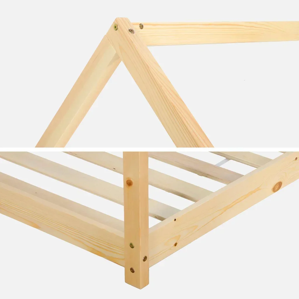 Lit cabane enfant 90x190 pin massif naturel avec sommier