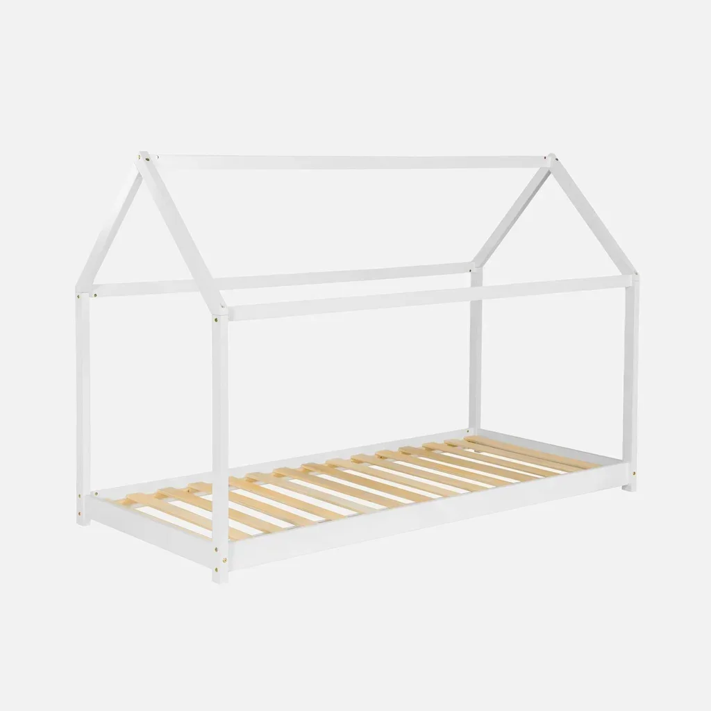 Lit cabane 90x190 cm pin massif naturel sommier inclus chambre enfant scandinave