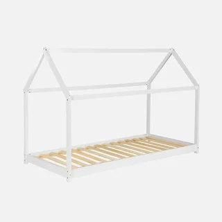 Lit cabane 90x190 cm pin massif naturel sommier inclus chambre enfant scandinave