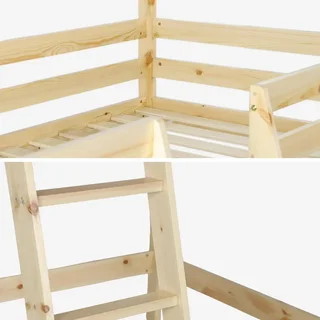 Lit cabane mezzanine enfant 90x190 cm bois pin naturel Roya