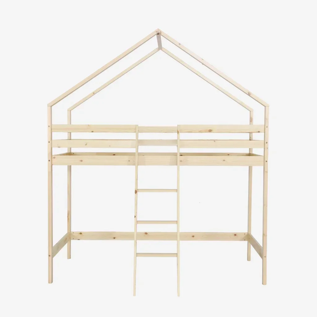 Lit cabane mezzanine enfant 90x190 cm bois pin naturel Roya
