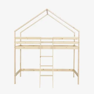 Lit cabane mezzanine enfant 90x190 cm bois pin naturel Roya