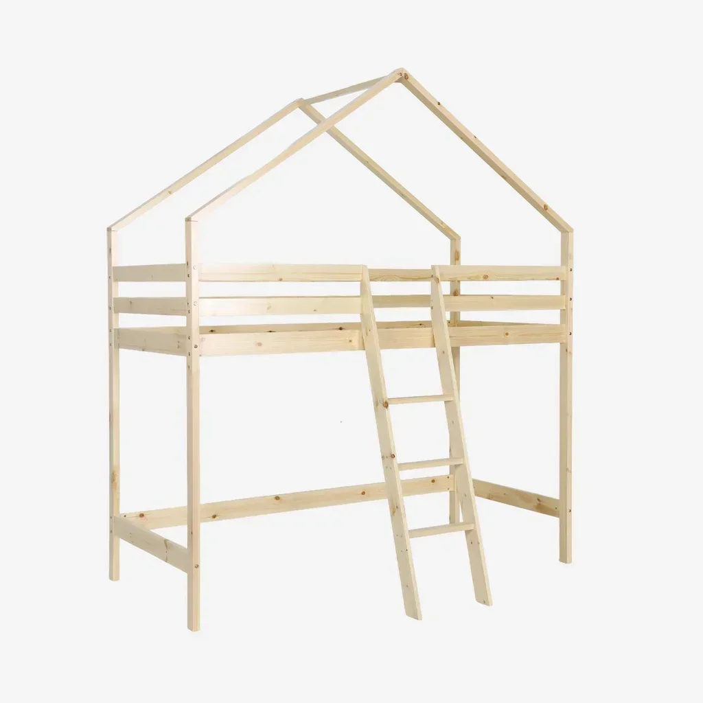 Lit cabane mezzanine enfant 90x190 cm bois pin naturel Roya