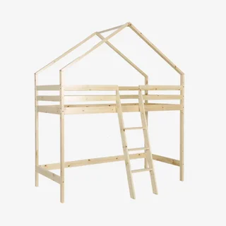 Lit cabane mezzanine enfant 90x190 cm bois pin naturel Roya