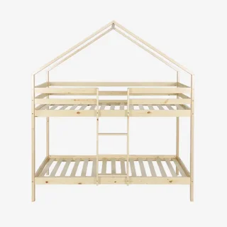 90x190 Kids Scandinavian Bunk Bed Cabin Natural Pine Wood