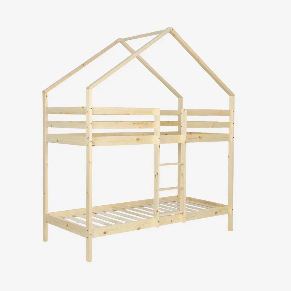 Lit cabane superposé 90x190 pin naturel enfant scandinave