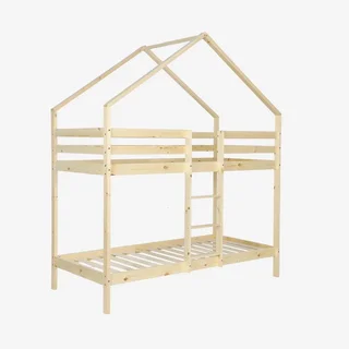 90x190 Kids Scandinavian Bunk Bed Cabin Natural Pine Wood