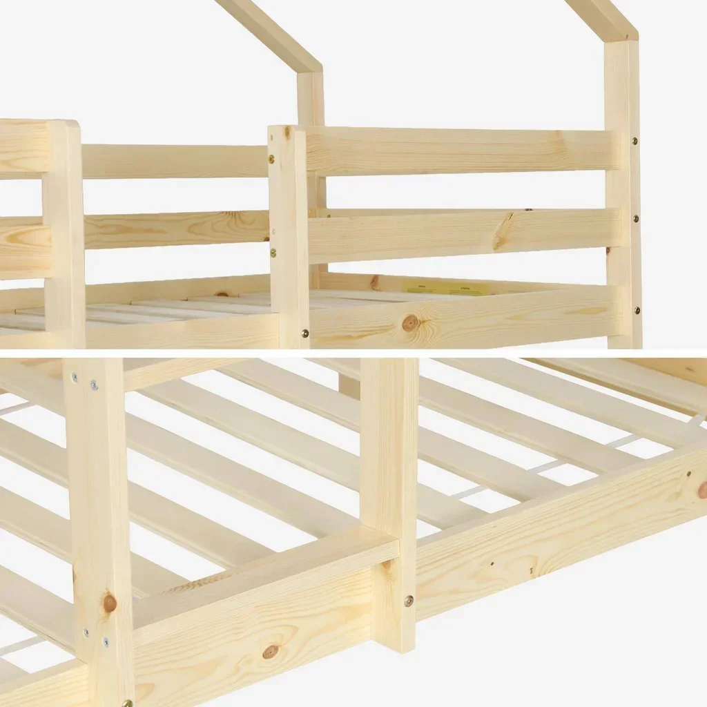 90x190 Kids Scandinavian Bunk Bed Cabin Natural Pine Wood