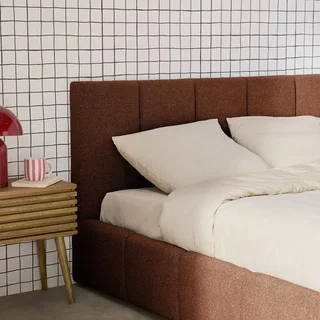 Lit coffre 140x190 cm sommier à lattes tête de lit capitonnée bouclette texturée rangement