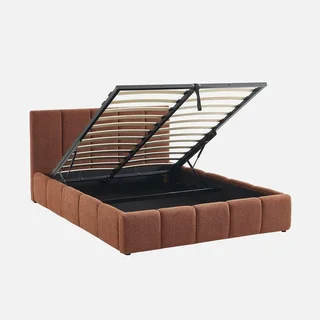 Lit coffre 140x190 cm sommier à lattes tête de lit capitonnée bouclette texturée rangement