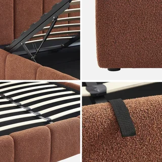 Lit coffre 140x190 cm sommier à lattes tête de lit capitonnée bouclette texturée rangement