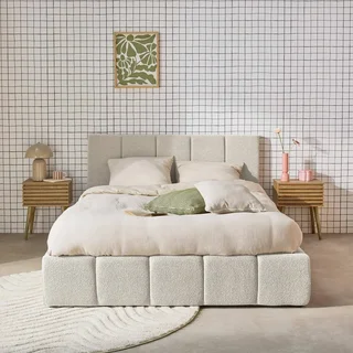 Lit coffre 140x190 Lex avec rangement et tête de lit bouclette texturée