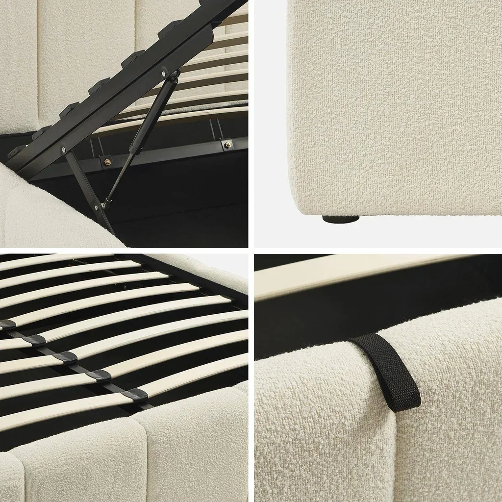 Lit coffre 140x190 Lex avec rangement et tête de lit bouclette texturée
