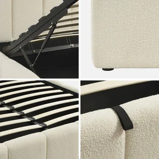 Lit coffre 140x190 Lex avec rangement et tête de lit bouclette texturée