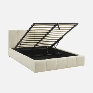 Lit coffre 140x190 Lex avec rangement et tête de lit bouclette texturée