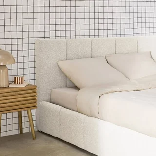 Lit coffre 140x190 Lex avec rangement et tête de lit bouclette texturée