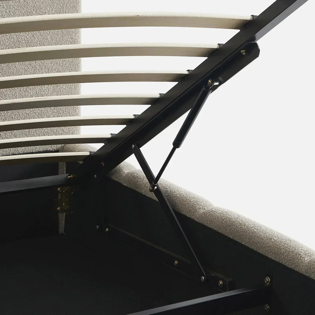 Lit coffre 140x190 cm bouclette texturée avec rangement et tête de lit capitonnée