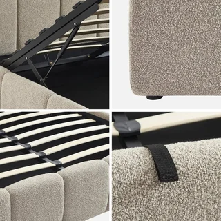 Lit coffre 140x190 cm bouclette texturée avec rangement et tête de lit capitonnée