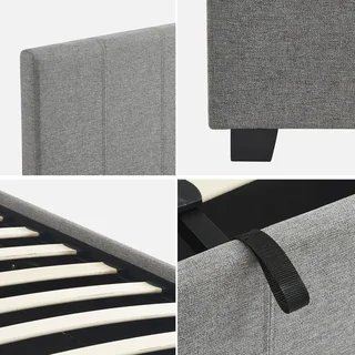 Lit coffre 140x190 cm tête de lit tissu beige avec rangement intégré