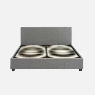 Cama baú 160x200 cm com estrado de ripas e cabeceira estofada capitoné