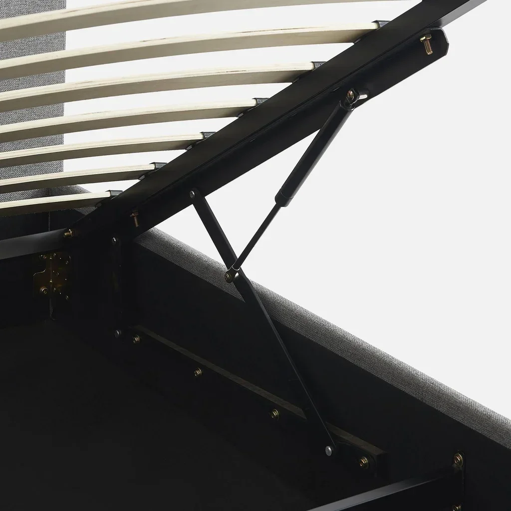 Cama baú 160x200 cm com estrado de ripas e cabeceira estofada capitoné