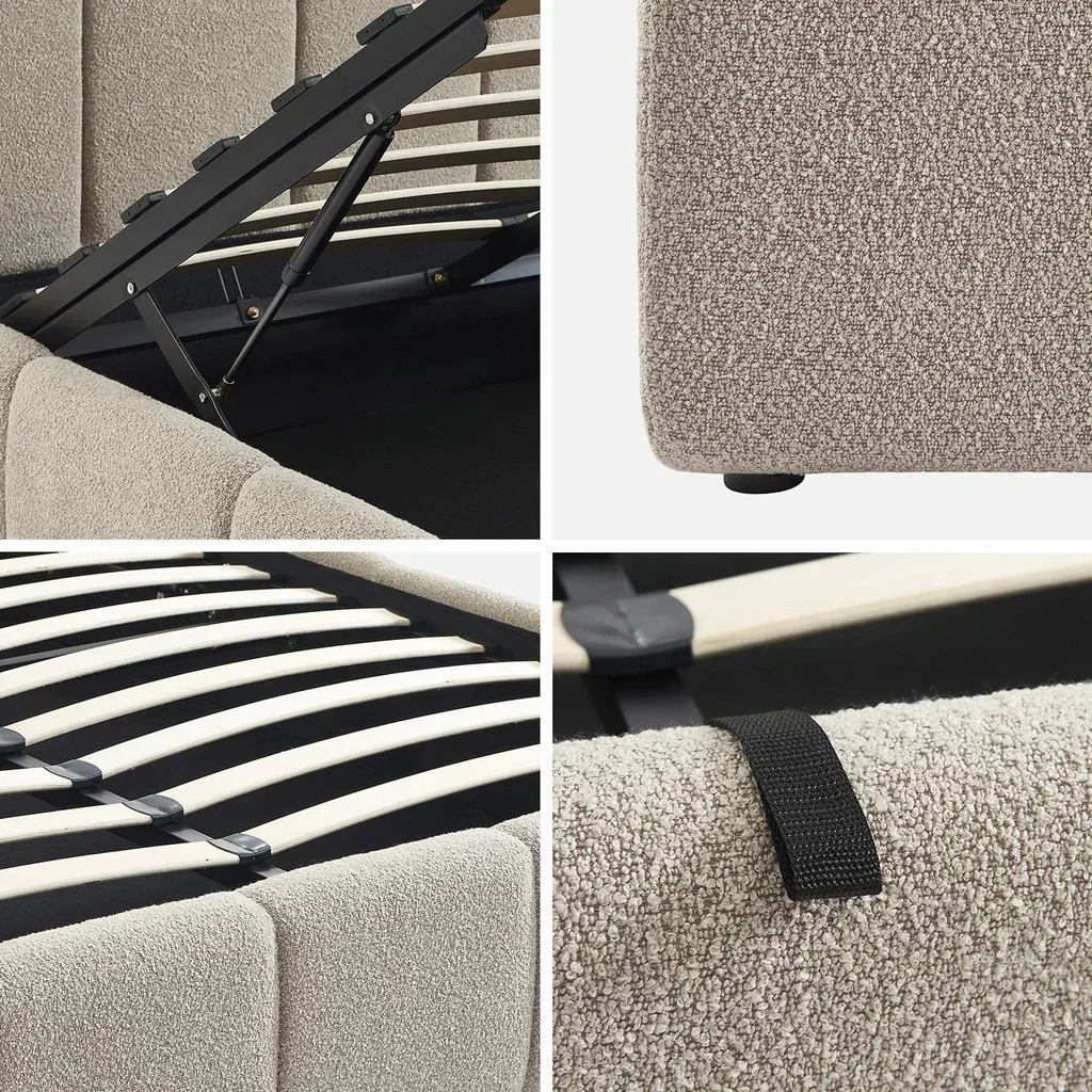 Lit coffre 160x200 capitonné bouclette rangement intégré