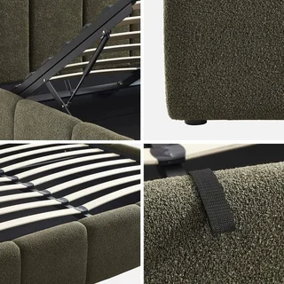 Lit coffre 160x200 capitonné bouclette avec rangement intégré