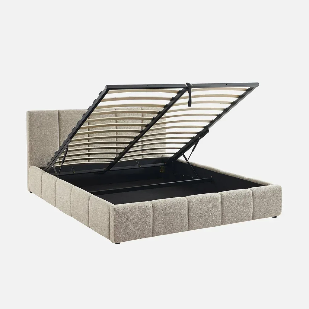 Lit coffre 160x200 capitonné bouclette rangement intégré