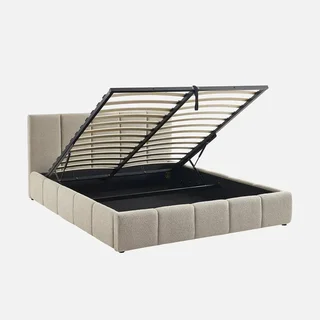Lit coffre 160x200 capitonné bouclette rangement intégré