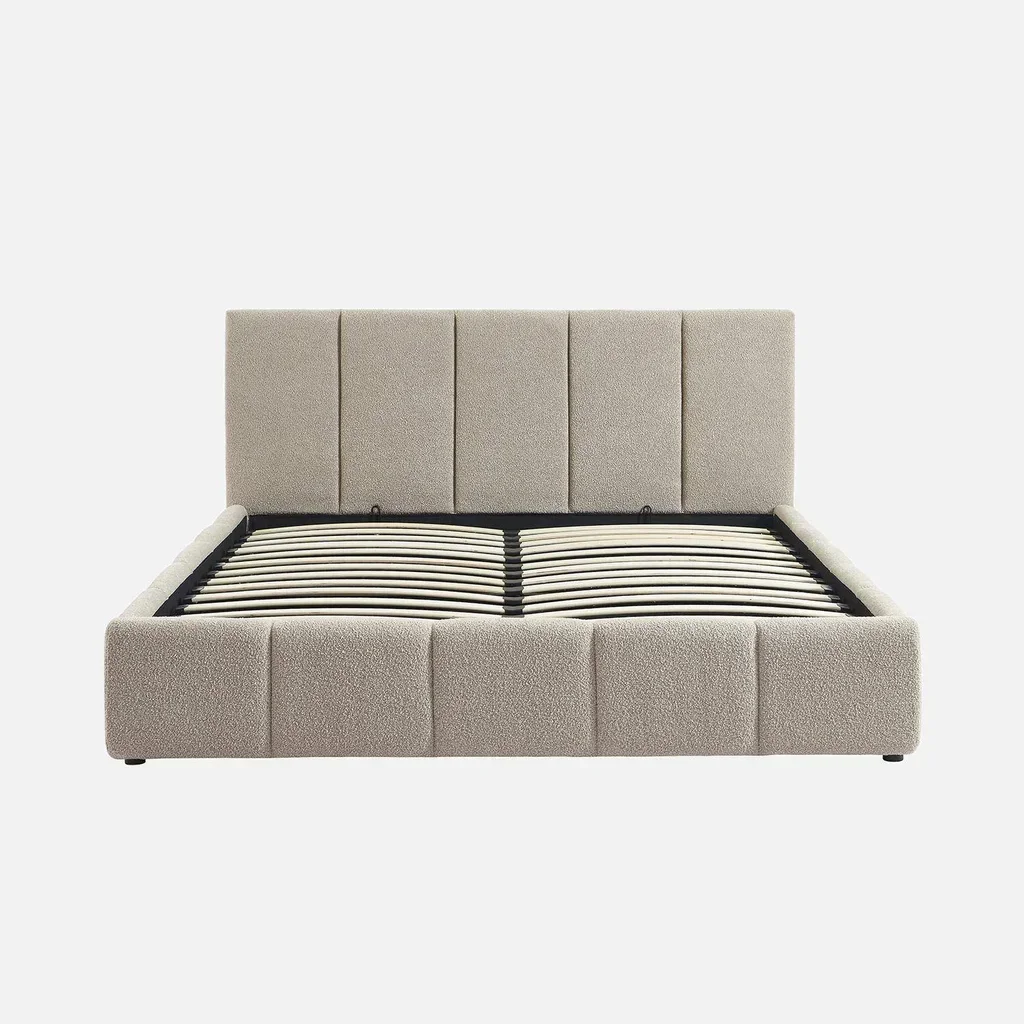Lit coffre 160x200 capitonné bouclette rangement intégré