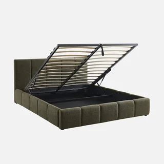 Lit coffre 160x200 capitonné bouclette avec rangement intégré